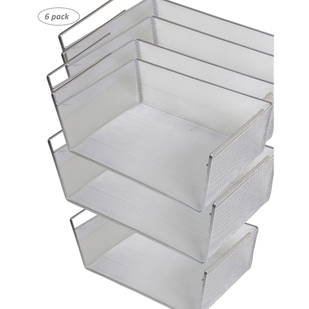 Under Shelf Basket, Mesh Stainless Steel Storage Under Cabinet Hanging Basket, Pack-6