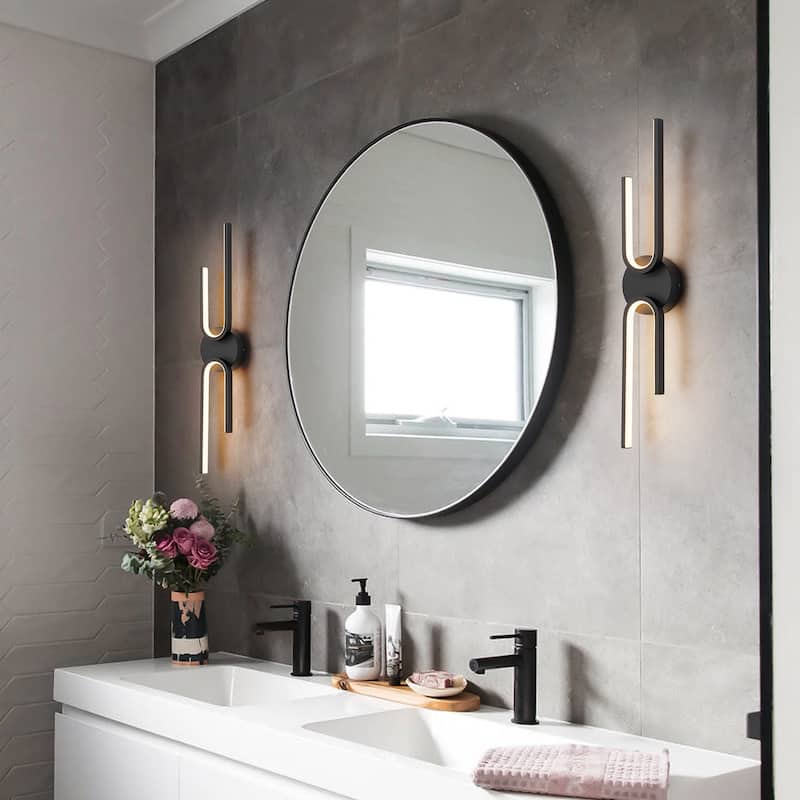 2-Light Modern Aluminum Black Linear Bathroom Vanity Light Integrated LED 3000K Wall Light
