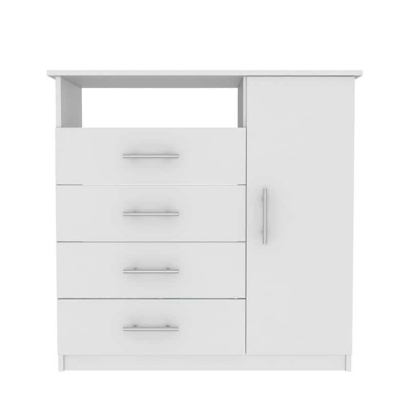 TUHOME Peru 4 Drawer Dresser with Vertical Cupboard & Open Shelf