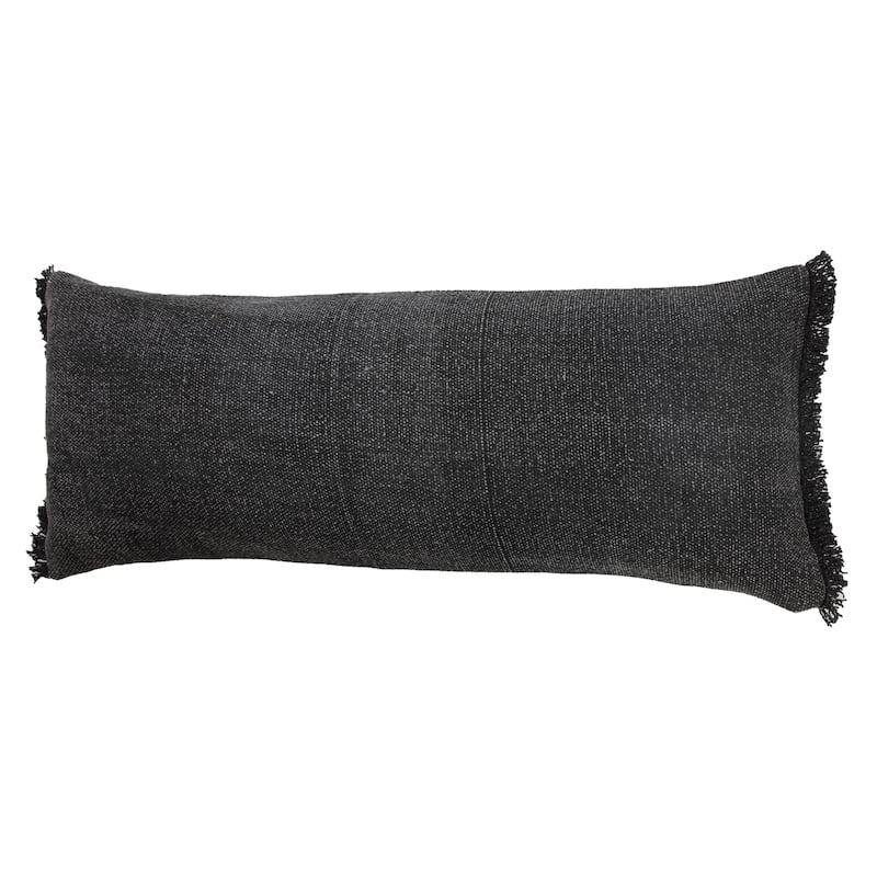 Sevita Muted Black Solid Stonewash Throw Pillow with Fringe