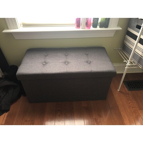 Lavish Home Foldable Storage Cube Ottoman with Pockets Multipurpose Footrest Organizer for Bedroom Pair, Linen Brown , Living Room Dorm or RV