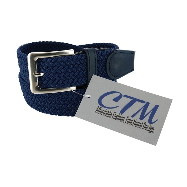 CTM Mens Elastic Braided Stretch Belt with Silver Buckle and Tan Tabs