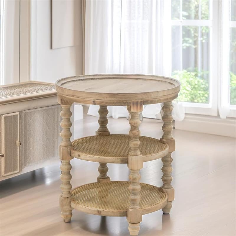 Wood Round 3-Tiered End Table with Legs