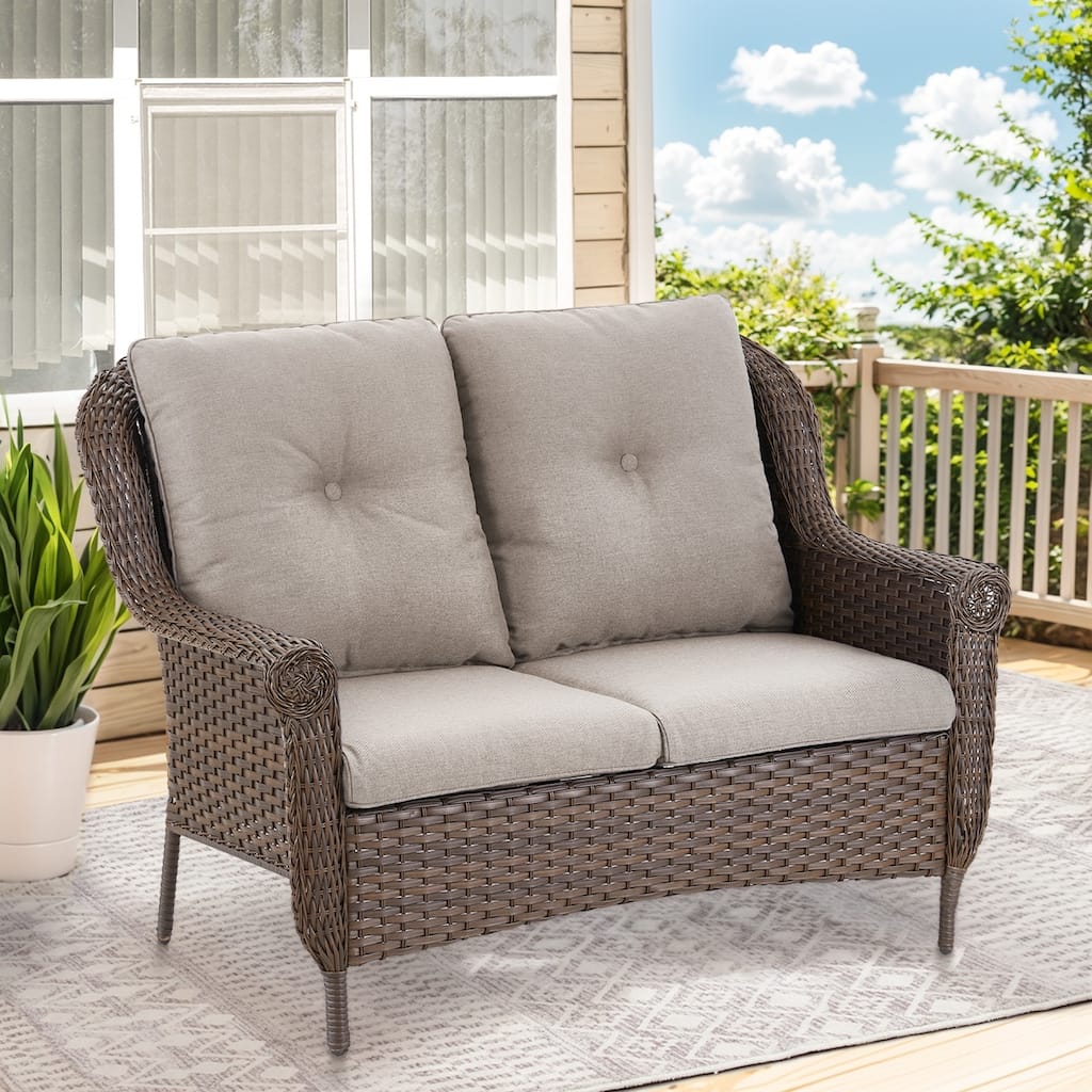 2-Seat Patio Sofa PE Wicker Couch Sofa