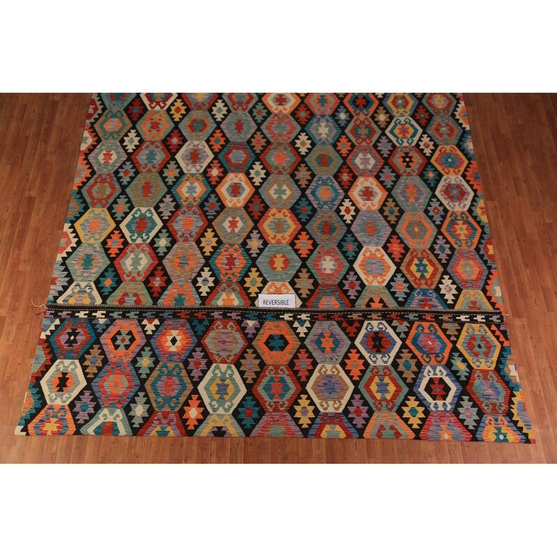All-Over Kilim Oriental Large Rug Flatweave Wool Carpet - 10'4"x 15'10"