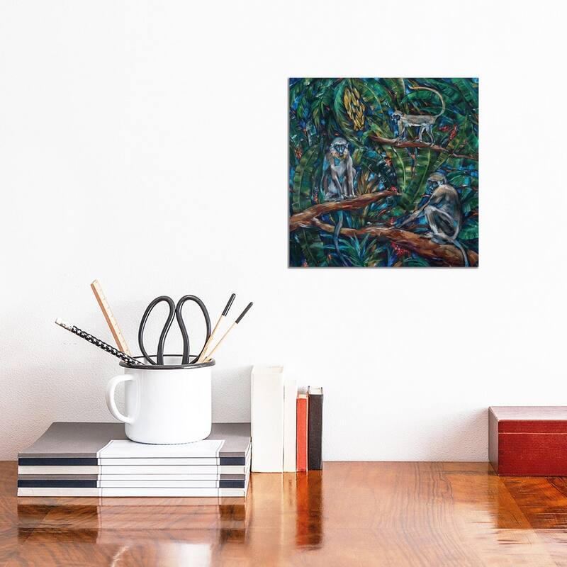 iCanvas "Three Green Monkeys" by Linda Olsen Canvas Print - 12x12x1.5