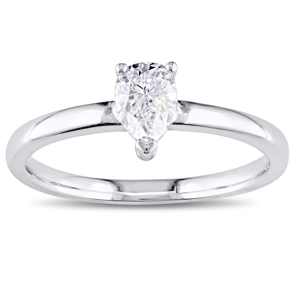 Miadora Signature Collection 14k White Gold 1/2ct TDW Pear-Cut Diamond Solitaire Engagement Ring