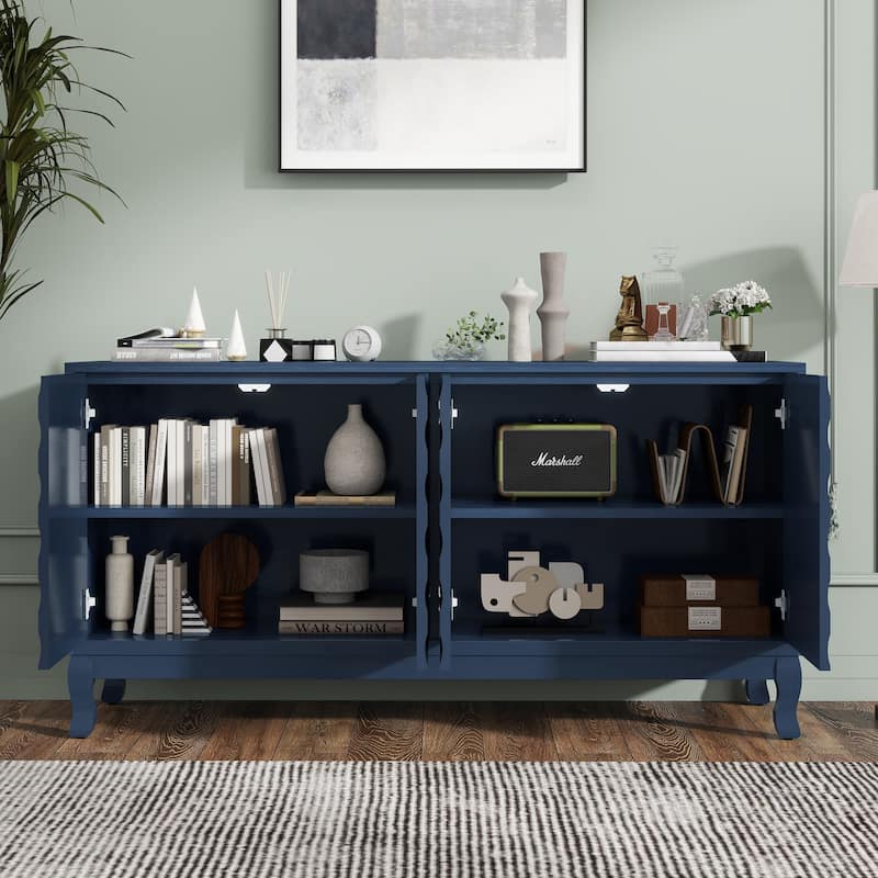 Elegant Sideboard Featuring Sophisticated Wavy Pattern Doors,Adjustable,Suitable for Study, Entryway and Living Room