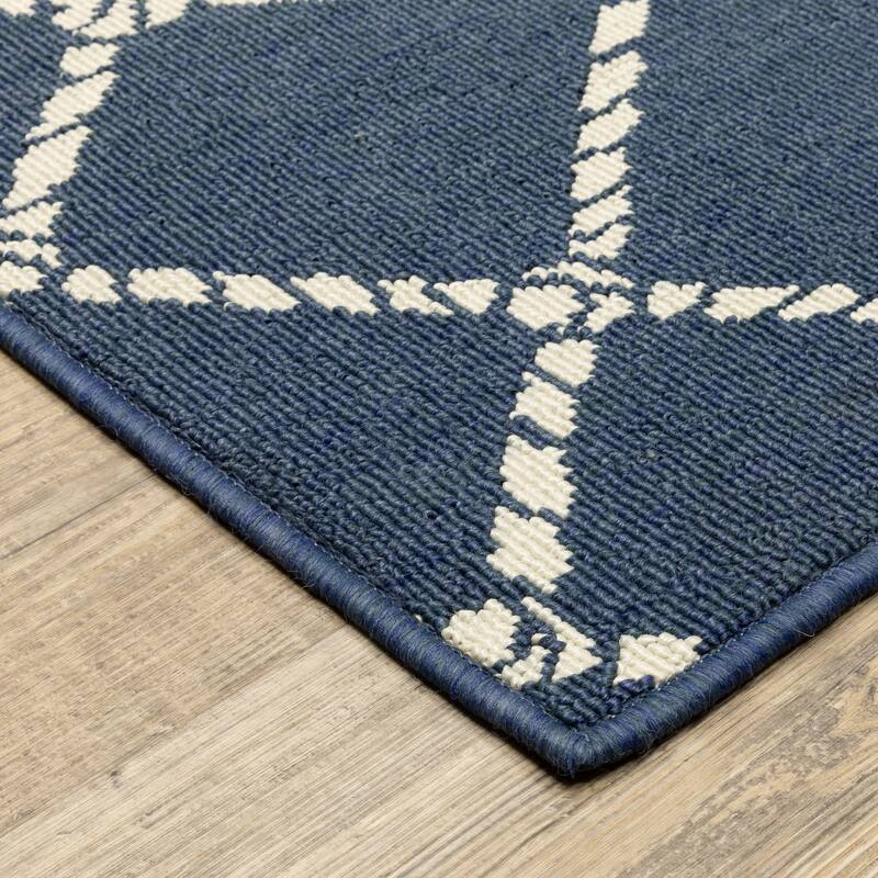 Miramar Nautical Rope Lattice Navy/ Ivory Indoor/Outdoor Area Rug-