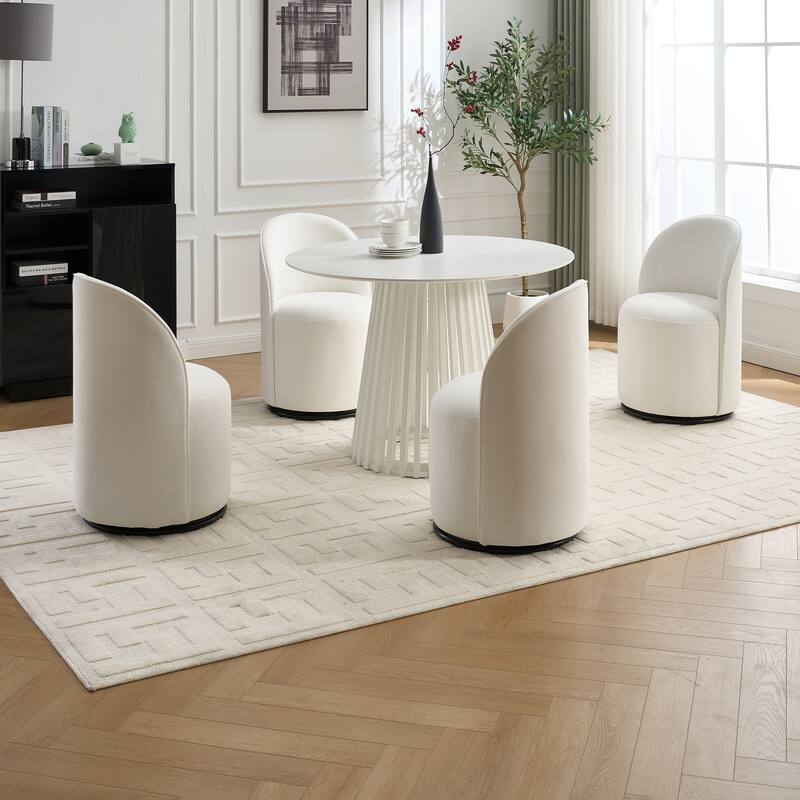 Upholstered Kitchen & Dining Room Barrel Chair, 360 Degree Swivel Comfy Armless Accent Makeup Vanity Side Chair