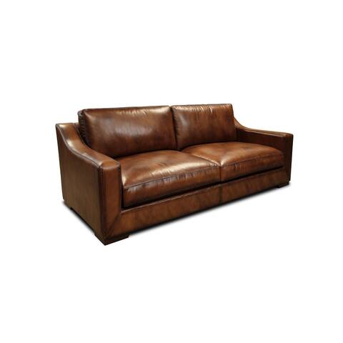Ramba Top Grain Leather Contemporary Loveseat Sofa with Deep Seat