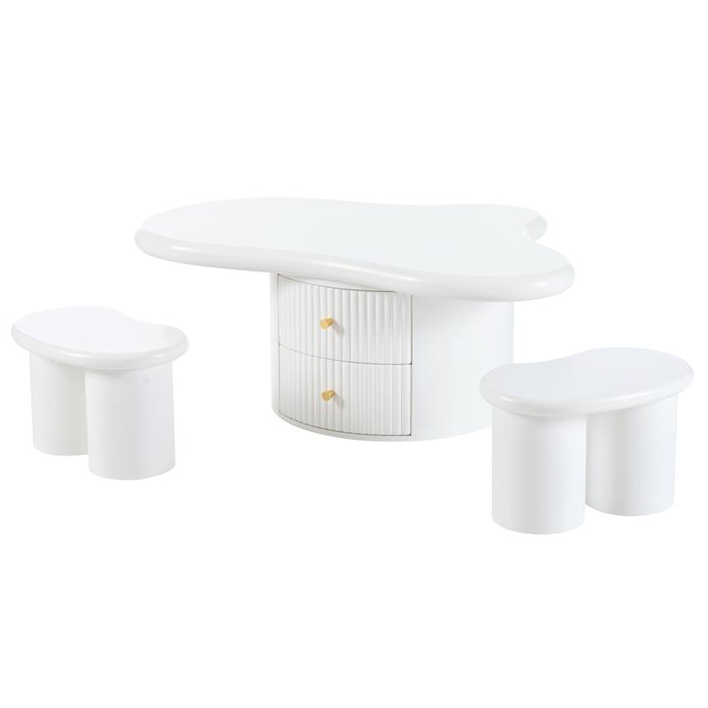 38.2" Coffee Table with Hidden Drawers, Cloud Stools & Felt Pads