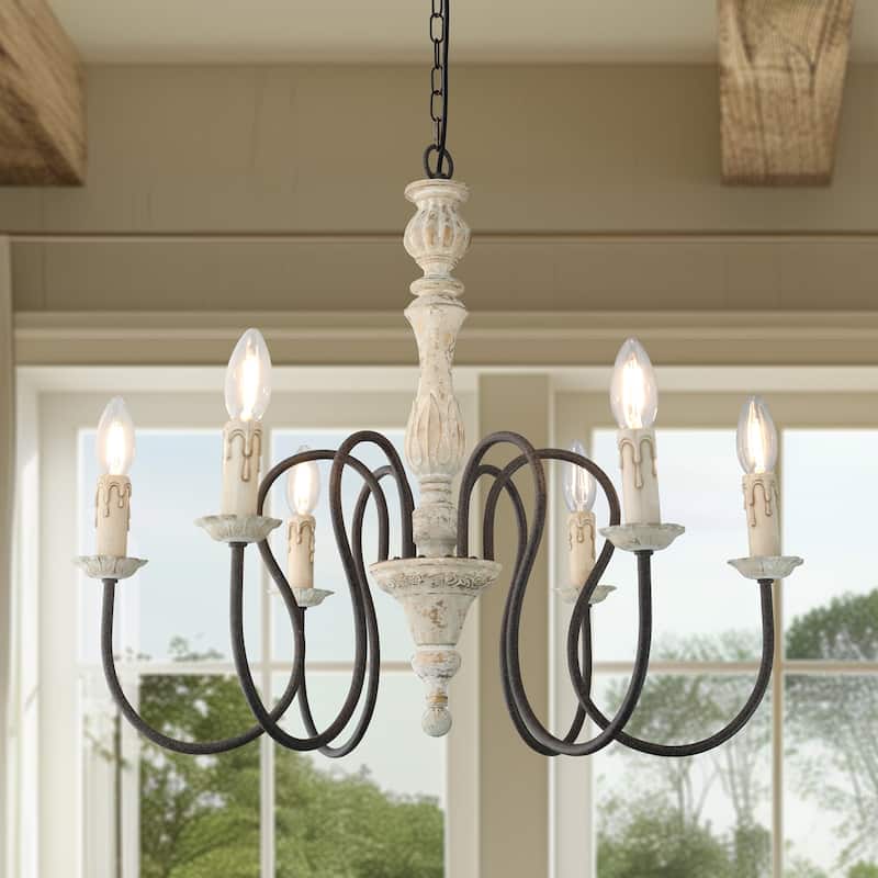 6-Light Farmhouse French Country Chandelier - N/A