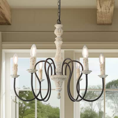 6-Light Farmhouse French Country Chandelier - N/A