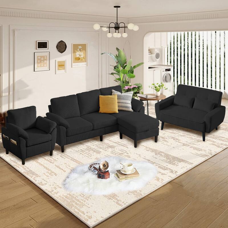 4-Piece Living Room Sectional Sofa Set with Loveseat and Chair