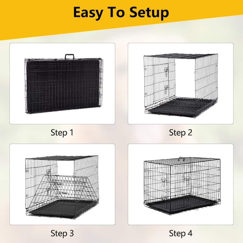 Mylo Metal Double Door Folding Wire Pet Crate with Divider by Furniture of America