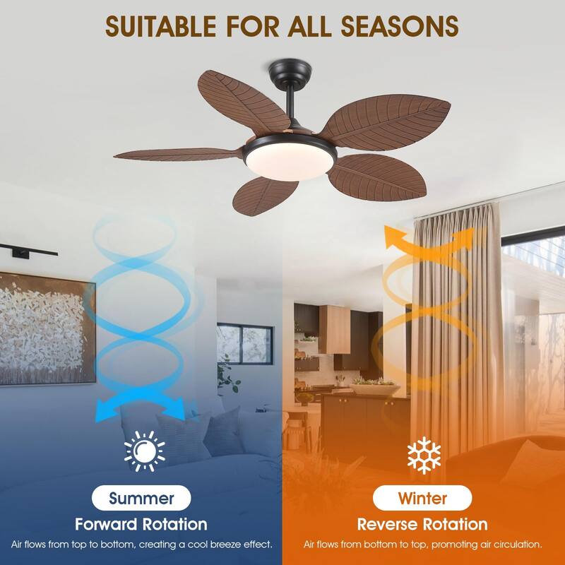 48" Downrod Ceiling Fan with Light,Palm Leaf Blades,Tropical Ceiling Fan for Living Room,Bedroom,Patio - 48 Inches
