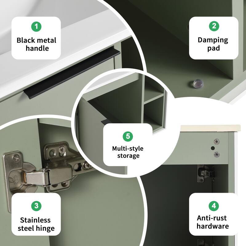 BNK 20"/24"/30" Single Sink Bathroom Vanity with Soft Close Door or Right Side Shelves, Modern Floating Vanity
