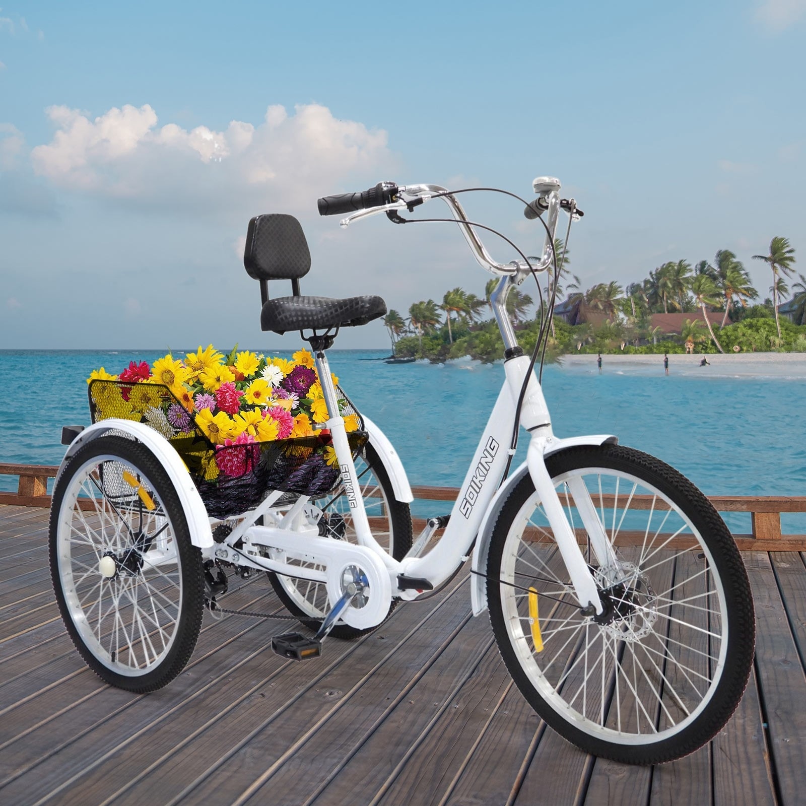 24 Inch Wheels And 7 Speed Adult Foldable Tricycle Cruiser Bike