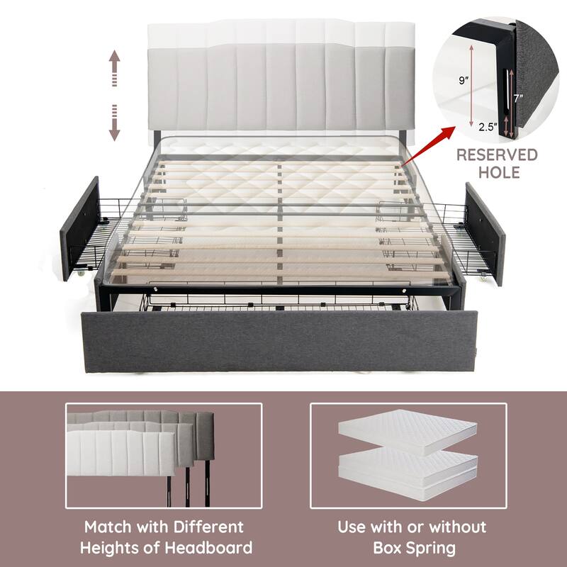 Costway Platform Bed Frame with 3 Storage Drawers Mattress Foundation