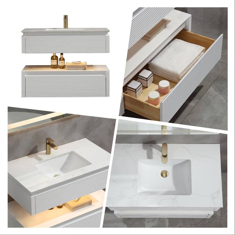 Modland 36''/48'' Floating Bathroom Vanity with ETL-Certified LED Lighting, Soft-Close Drawers & Waterproof, White