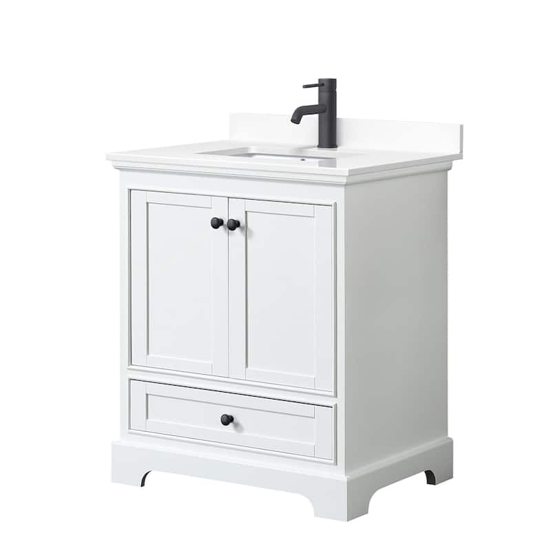 Wyndham Collection Deborah 30" Free Standing Single Basin Vanity Set - White / White Cultured Marble Top / Matte Black