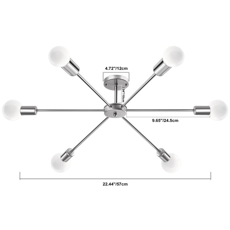 22.44 in. 6-Light Modern Semi- Flush Mount Ceiling Light with No Bulbs Included - 22.44''