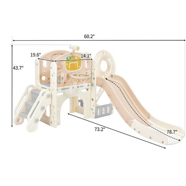 dimension image slide 3 of 4, Kids Slide Playset Structure 7 in 1 with Slide and Basketball Hoop