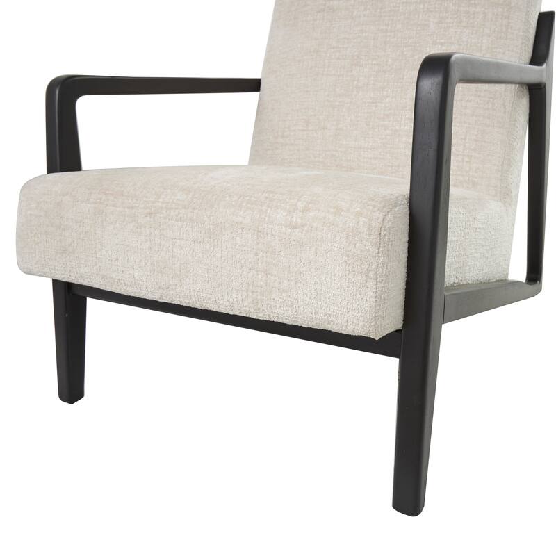 Cream Polyester Mid Century Modern Boucle Living Room Accent Chair with Black Wood Frame
