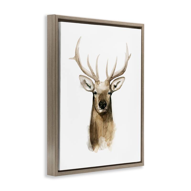 Stupell Deer Portrait Watercolor Framed Floater Canvas Wall Art Design by Grace Popp