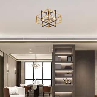 4 Lights Industrial hallway lights flush black and gold ceiling light iron dining light