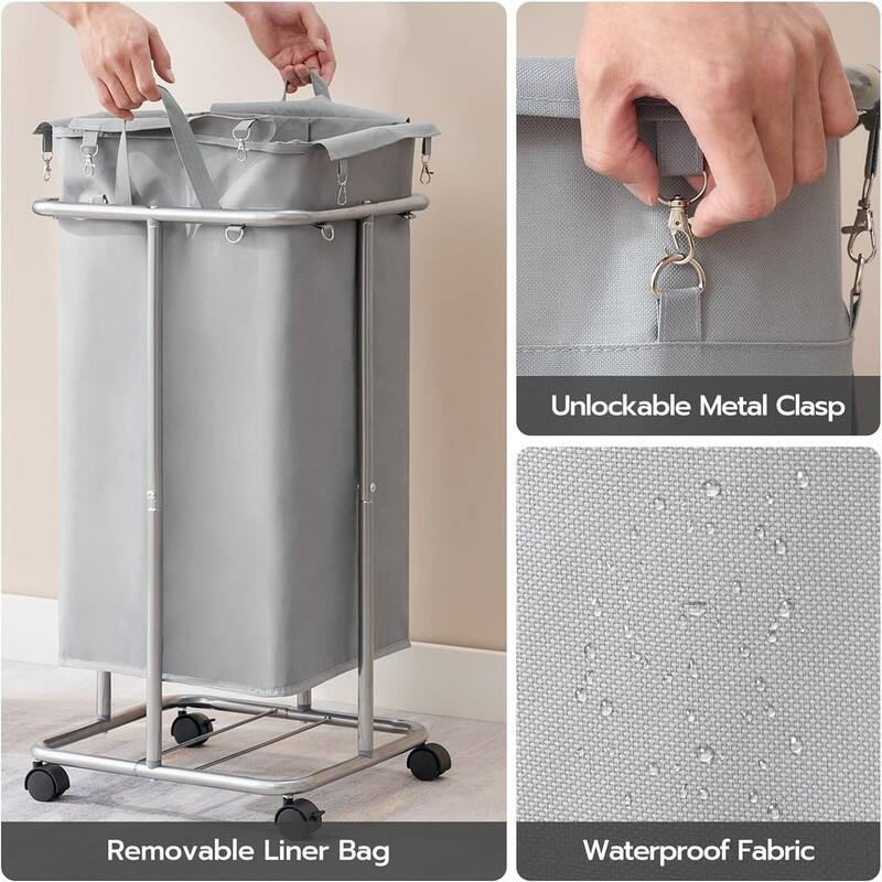 Laundry Basket with Wheels 30 Gallons (114 L) Rolling Laundry Hamper - 15.7"L x 15.7"W x 29.9"H