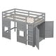 preview thumbnail 5 of 34, Twin Size Loft Bed with Built-in Storage Wardrobe & 2 Windows, Wooden Bed Frame w/Ladder & Safety Guardrail for Boys & Girls