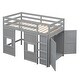 preview thumbnail 15 of 17, Wood Twin Loft Bed with Wardrobe & 2 Windows, Sturdy Design