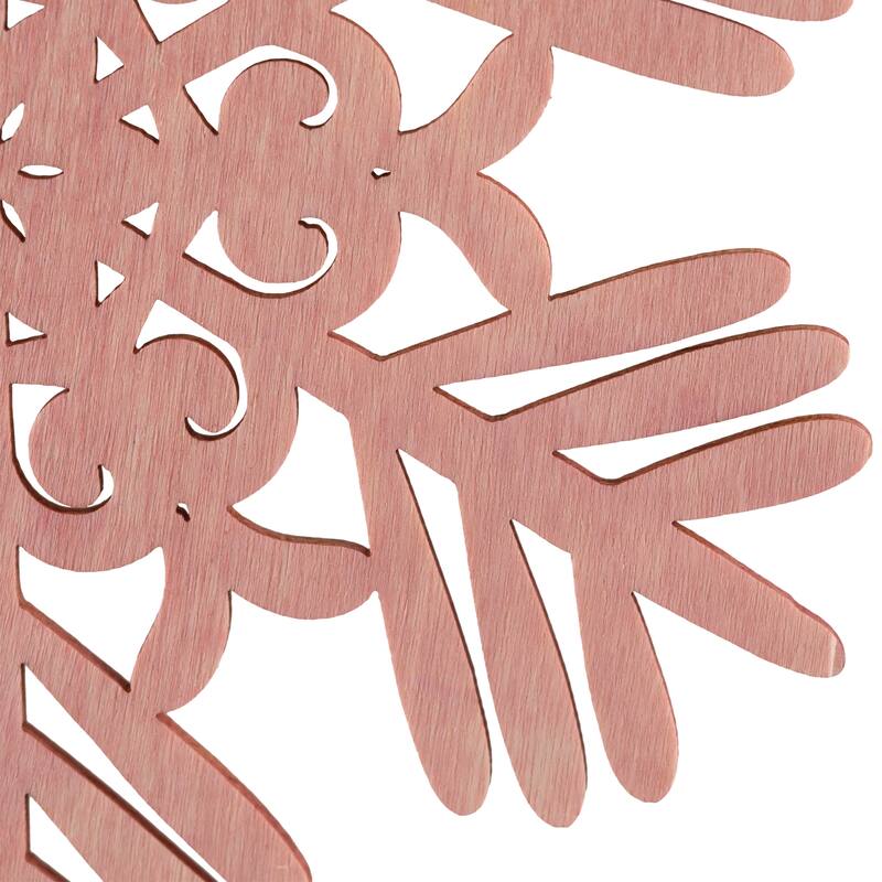 Snowflake Shaped Cut-Out Wooden Christmas Ornaments - 4.75" - Pink - Set of 4