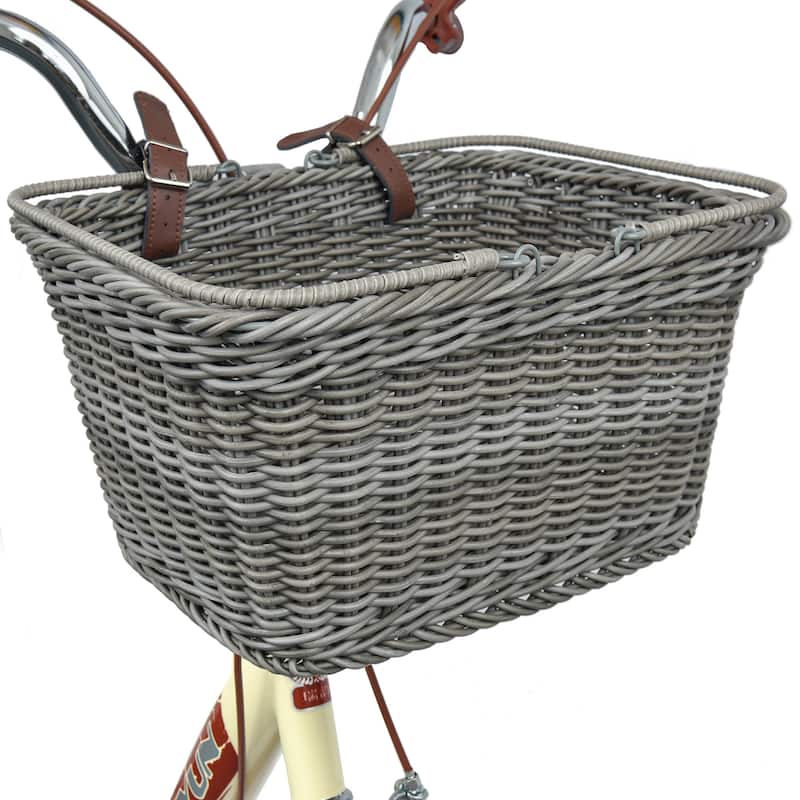 Front Bike Basket, Picnic Wicker Basket with Handle - 9.75"D x 13.75"W x 7.25"H
