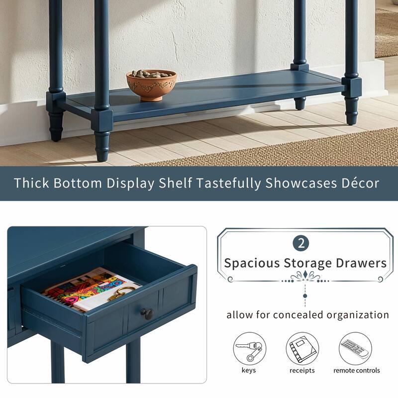 Daisy Series Console Table with Traditional Design, Two Drawers, and Bottom Shelf