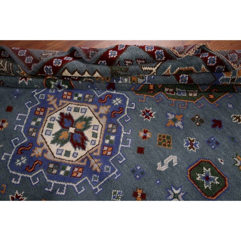 Blue Kazak Rug Hand-Knotted Wool Carpet - 8'0" x 9'11"