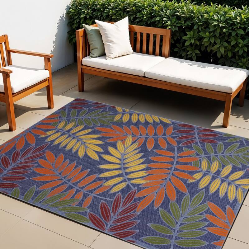 HomeRoots Contemporary Rectangle Outdoor Rug - 4' X 6' - Green/Orange/Blue - 4' X 6'