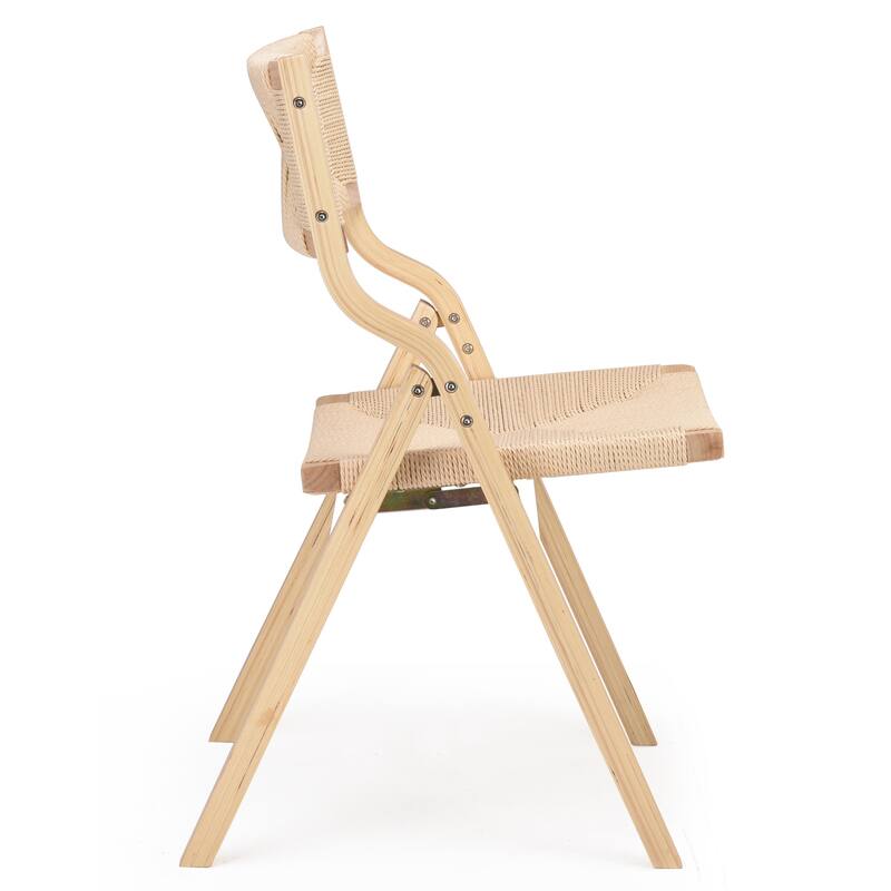 Wood Folding Chairs, Foldable Chairs Wooden Stackable Dining Chairs with Woven Seat & Webbing Back, Dining Chair Set of 2