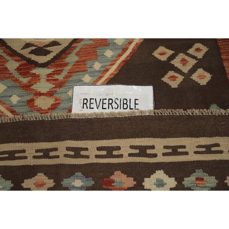 Hand Woven Oriental 100% Wool Carpet Southwestern Tribal Brown Kilim Area Rug - 9' 10'' X 6' 7''