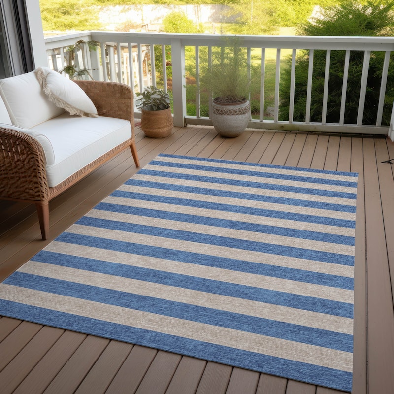 Machine Washable Indoor/ Outdoor Cabana Stripe Chantille Rug - Tan - 10' x 14'