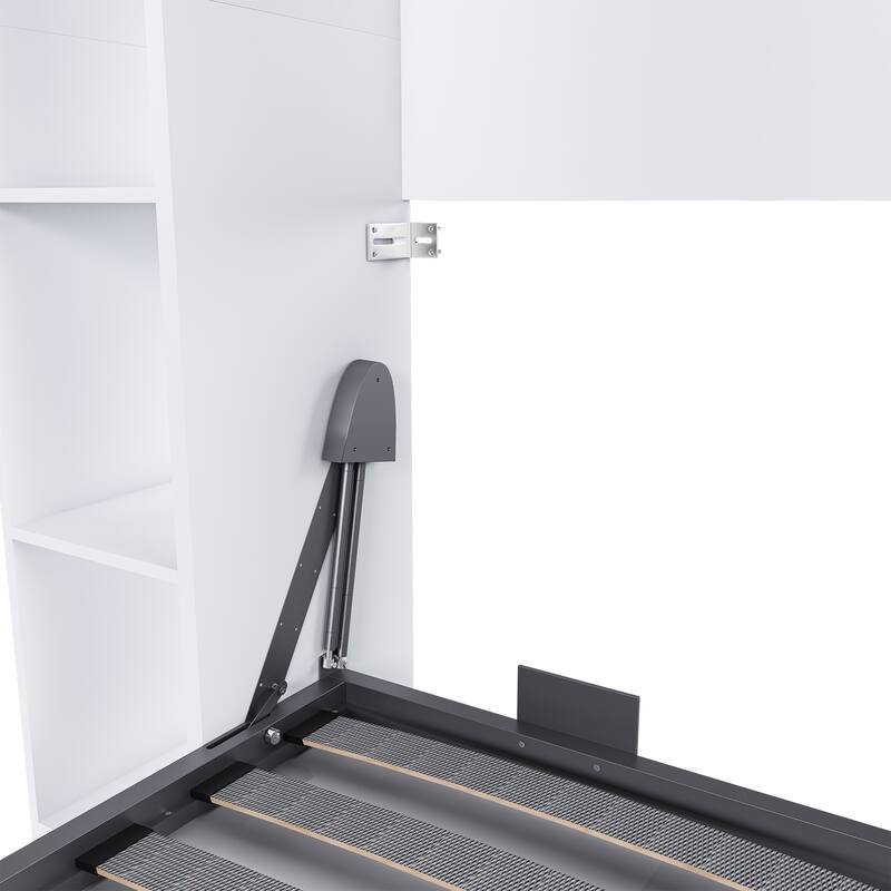 Queen Size Murphy Bed Foldable Wall Bed Frame Cube Cabinet Bed, Solid Wood Support Strips Platform Bed, Save-Space Hidden Bed