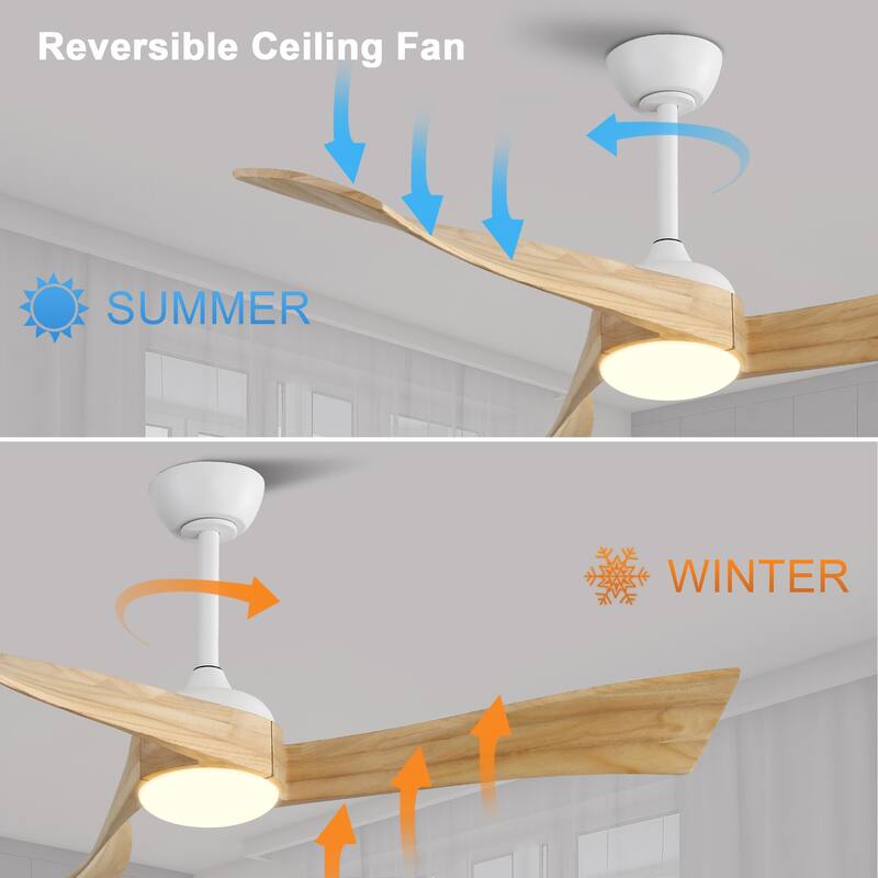52 Inch Ceiling Fan with Light and Solid Wood Blades, 6 Speed Remote Reversible Ceiling Fan, Energy Saving DC Motor