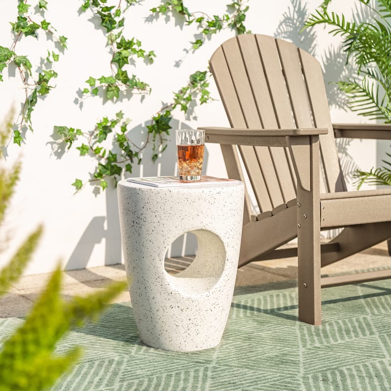 Glitzhome 18"H MGO Faux Concrete Plant Stand Accent Table Garden Stool - Off-White