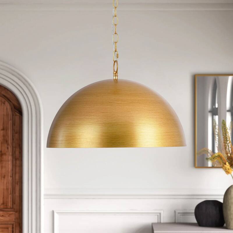 1-Light Industrial Retro Handmade Brushed Gold Dome Pendant Light - 19.69 in. W x 11.81 in. H - Brushed Gold