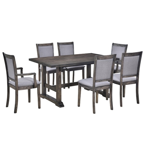 Weathered Grey 7 Piece Solid Wood Dining Table Set with