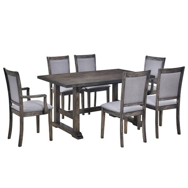 Weathered Grey 7Piece Solid Wood Trestle Dining Table Set with