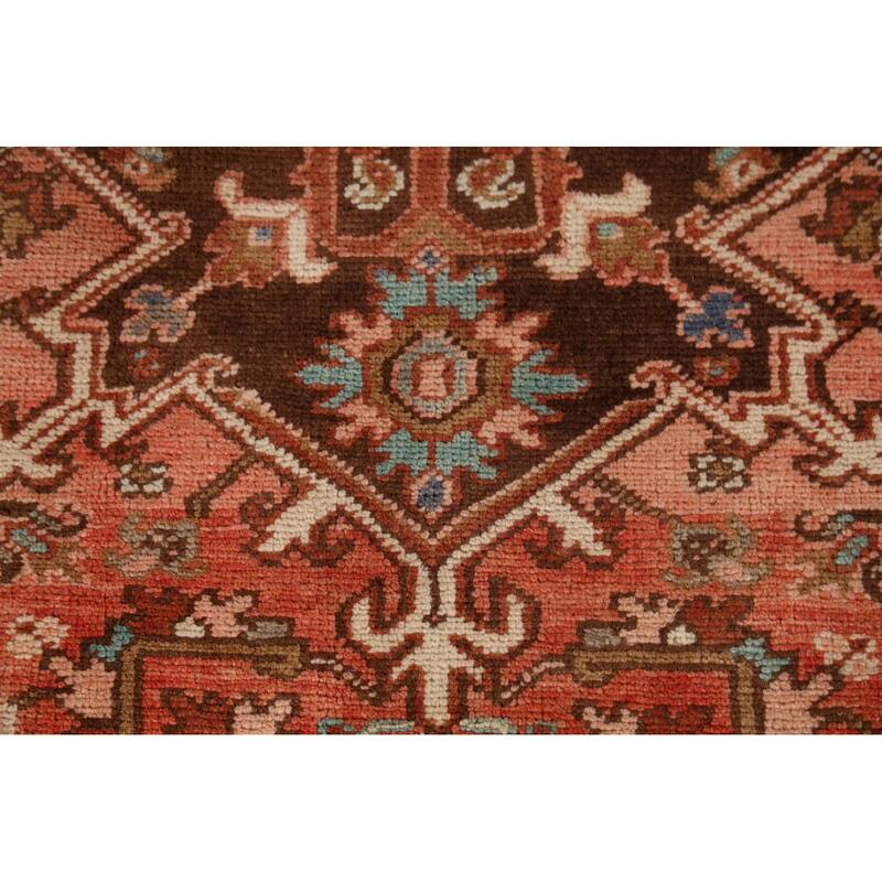 Orange Heriz Persian Vintage Area Rug Handmade Medallion Wool Carpet - 9'7"x 13'0"