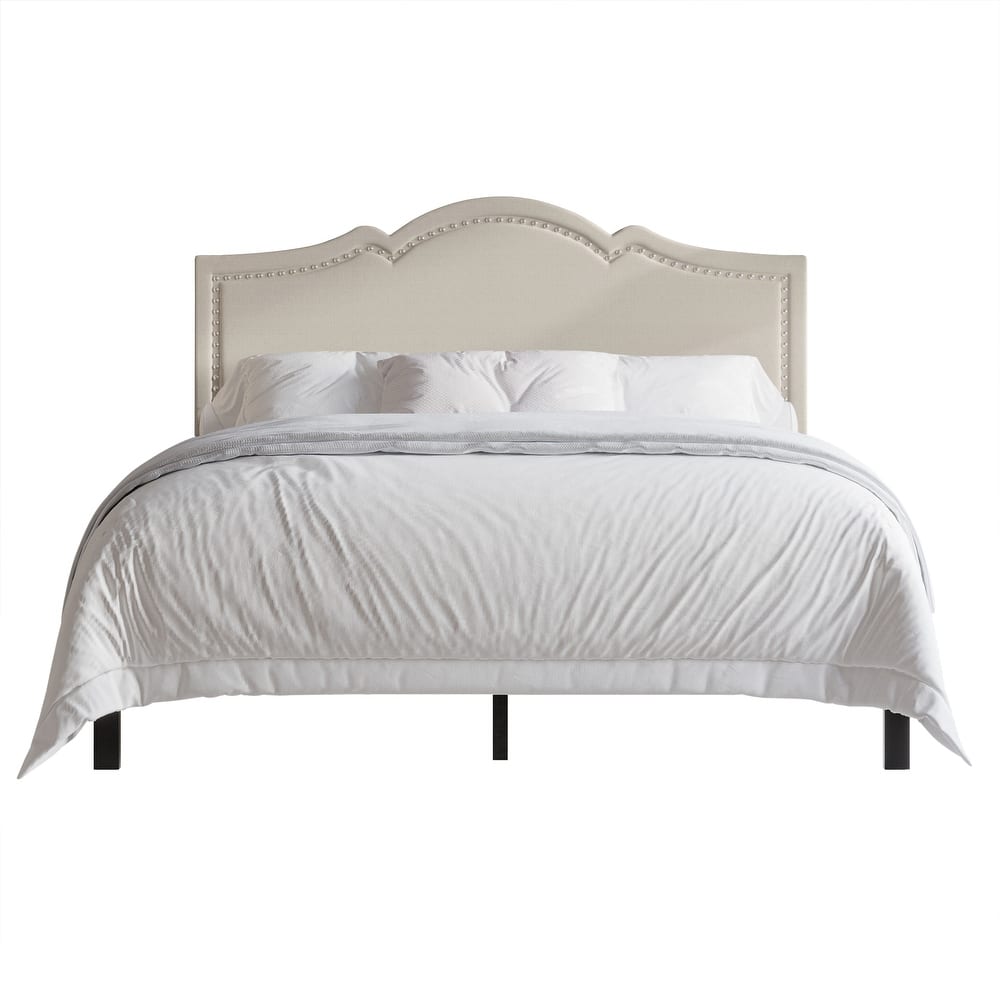 CraftPorch Elegant Linen Nailhead Upholstered Platform Bed